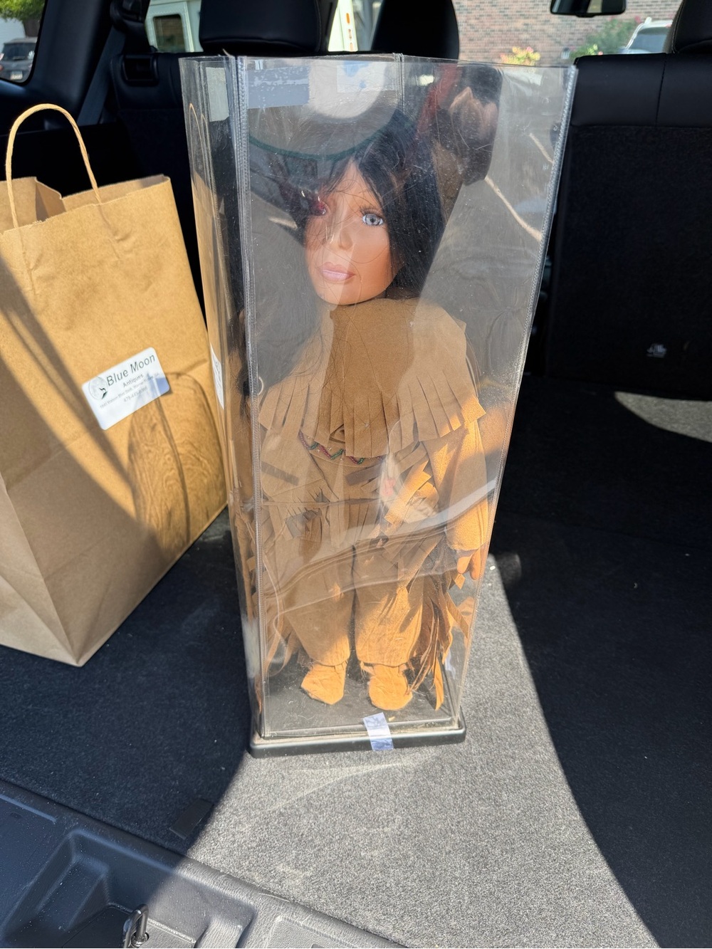 Native Doll in Display Case - Tan and Black